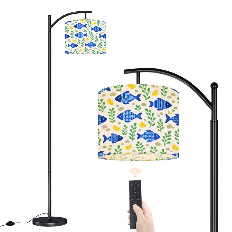 Lampe sur pied à arc avec abat-jour réglable poisson bleu algue aux accents de citron Lampe sur pied design nautique 3 températures de couleur à haut gradateur avec interrupteur au pied pour la chambre à coucher