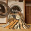 Tapis rustique rayé brun lavable à la machine Pacchiana - reliure brun clair-1956544687