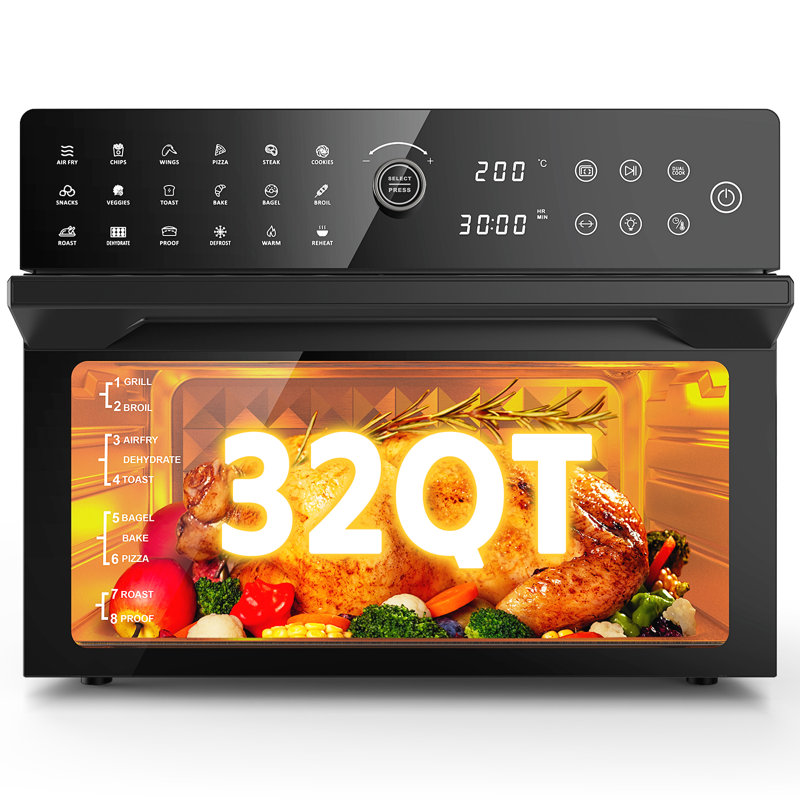 32QT Air Fryer Oven Combo, 18-in-1 Convection Oven , Extra Large Fits 13" Pizza, Digital Display & Precise Temperature Control, Stainless Steel, Includes 7 Accessories.