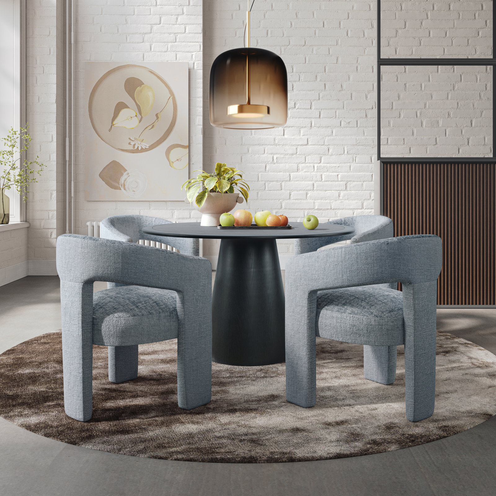 Darlington 5-Piece Dining Set, Gwen Blue Microsuede, Black