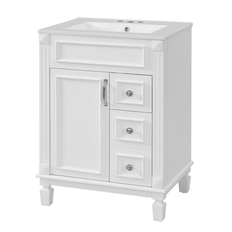 Meuble-lavabo élégant 24 po avec comptoir en céramique, Blanc