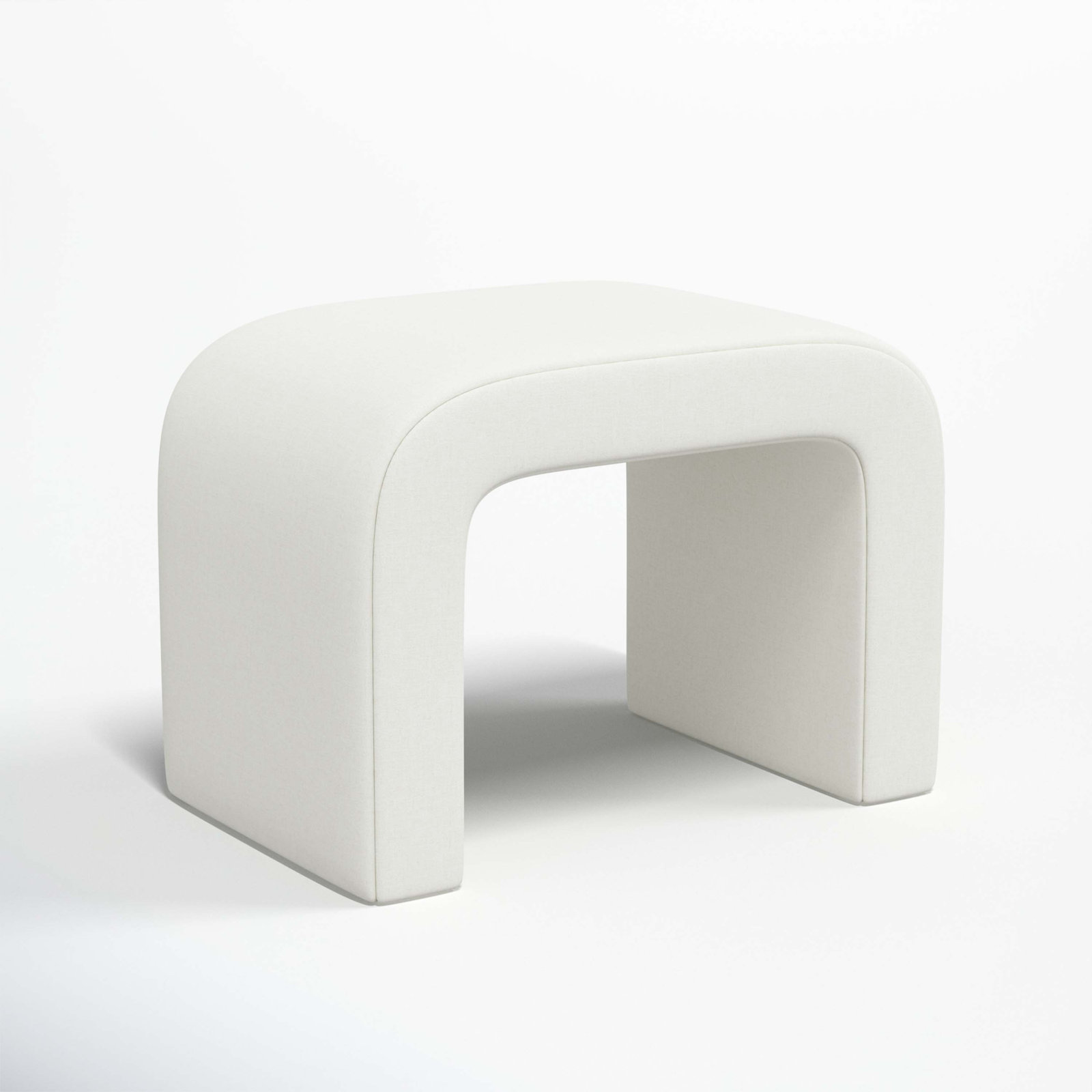 Barley 28" Ottoman, Zuma White Textured Linen