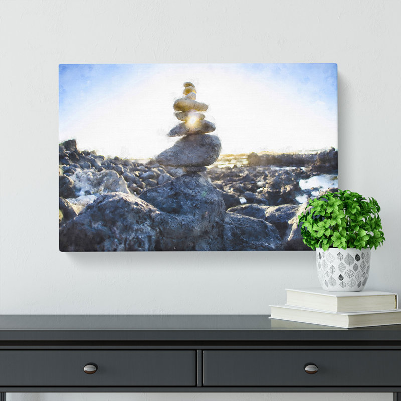 Rock Cairns With Sunlight - Wrapped Canvas, 50cm H x 76cm W x 3cm D