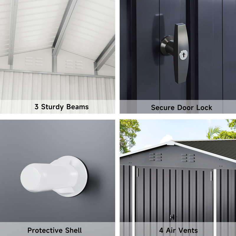 Polar Aurora 10 x 14 FT Black Metal Outdoor Storage Shed with Updated Frame