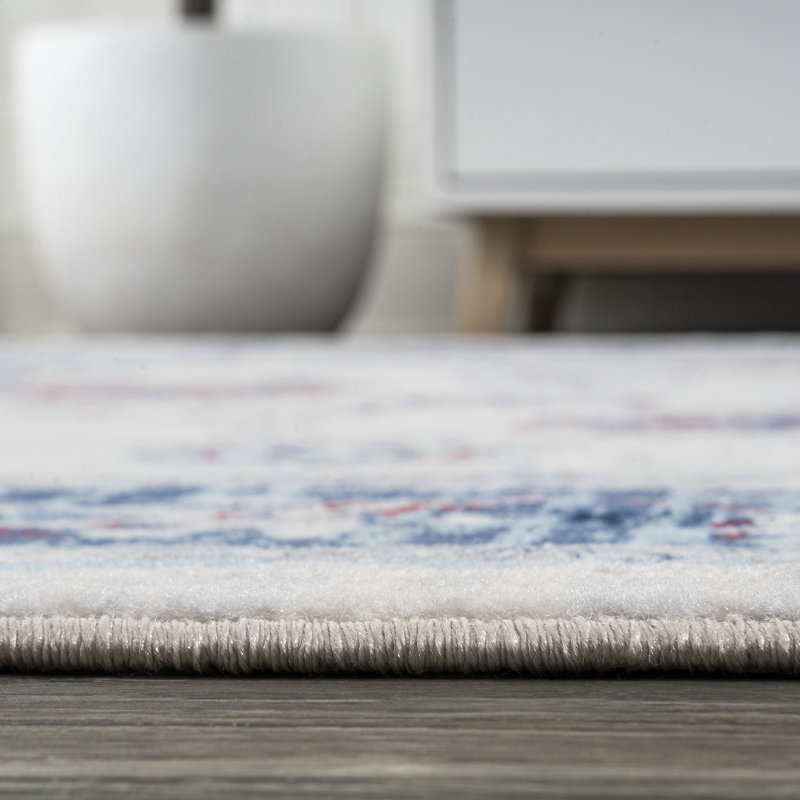 Nandita Modern Persian Vintage Moroccan Traditional Blue/Ivory/Red Rug, Square 6'7"