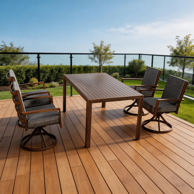 Ensemble repas 5 pièces pour patio avec 4 chaises pivotantes, Brun, 4