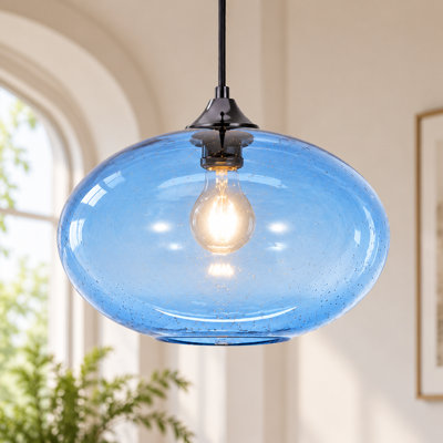 Luminaire suspendu circulaire en verre à bulles 9 pouces