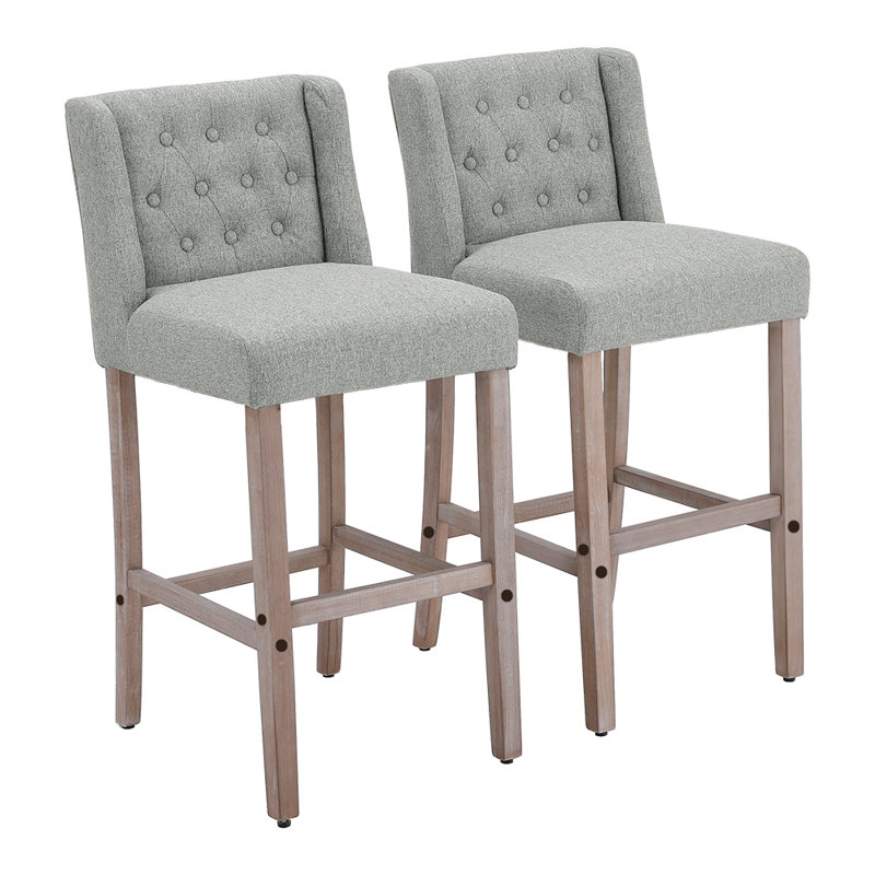 Upholstered Counter Stool with Solid Wood Frame, Grey