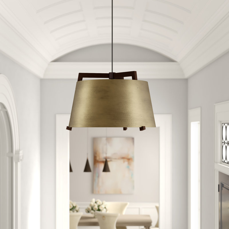 Ignis Pendant, 11.5" H x 17" W, Dark Stained Walnut/Distressed Brass, 2700K LED w/ Diffuser - Rigid