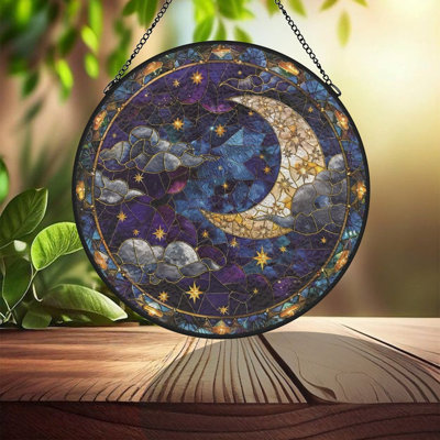Vitrail Lune Panneaux de vitrail Attrape-soleil pour décoration de fenêtre