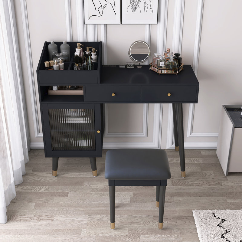 MODERN MAKEUP VANITY DESK WITH DRAWERS, Black