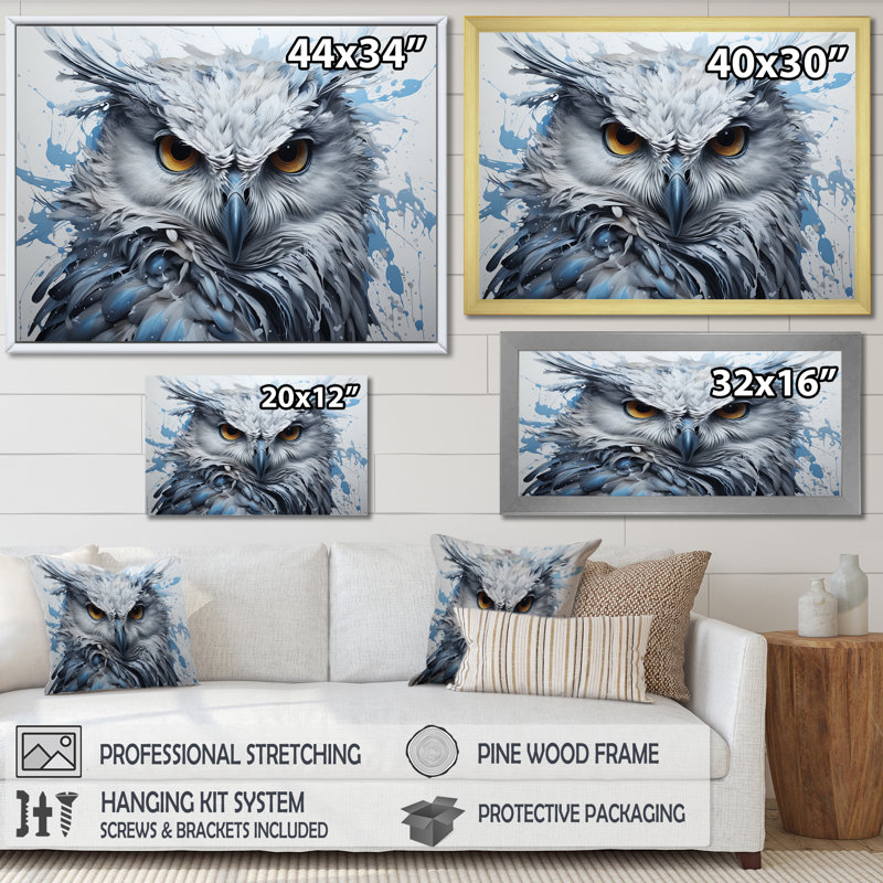 Owls Eyes Of Wisdom - Owl Framed Wall Art, Black Single Picture Framed, 24" H x 32" W x 1" D