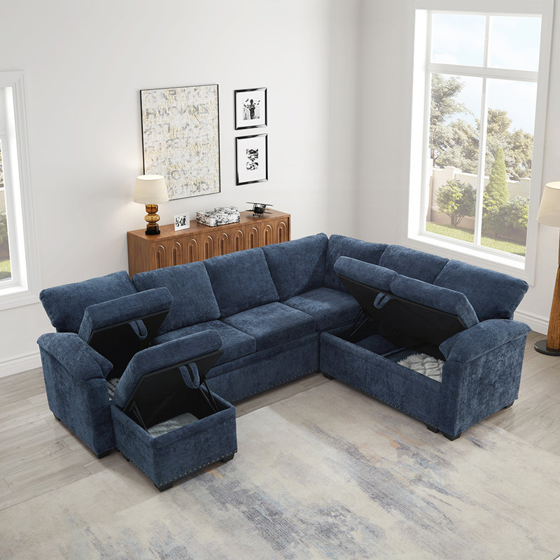 Canapé-lit convertible en chenille avec grand rangement, confortable et robuste pour la vie moderne, Bleu très foncé