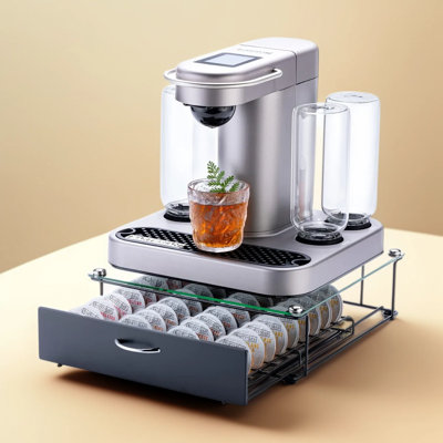 Cocktail Pod Organizer With Tempered Glass Top - 40 Capsule Capacity, Space-Saving Storage Drawer For Bartesian And Bev Cocktail Machines