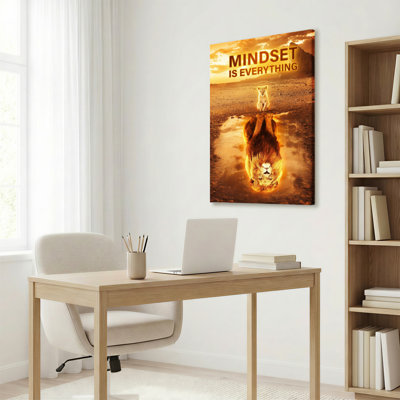 «Lion Reflection Mindset Is Everything», ensemble de 1 reproduction d'art sur toile tendue