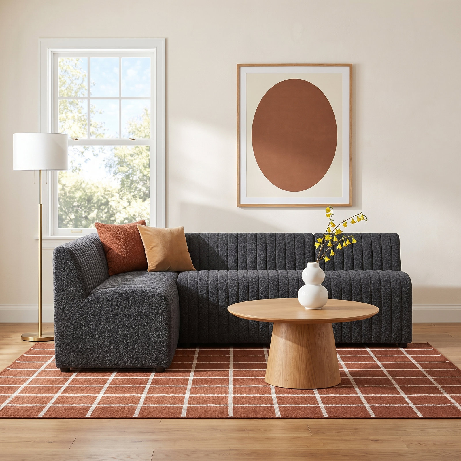 Brandt Modular Upholstered L-Sectional, Gray Polyester, 31.5" H x 91.5" W x 66.5" D