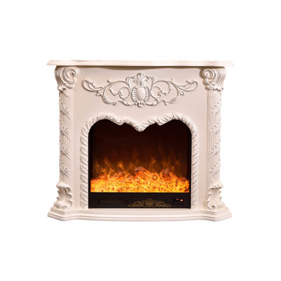 White Solid Wood Electric Fireplace