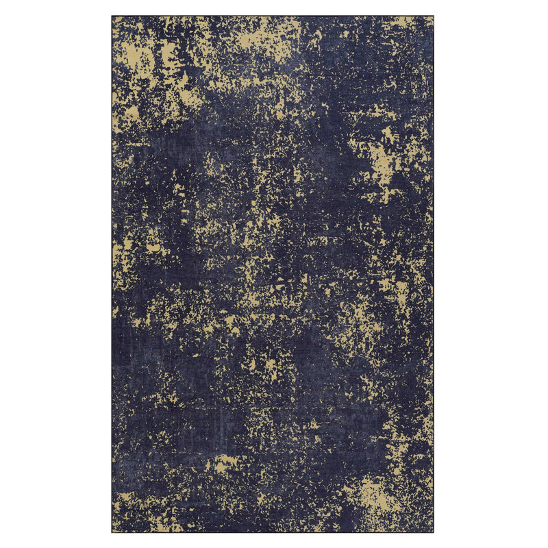 Tapis lavable à la machine de 2 pi x 3 pi noir + chenille douce dorée pour un décor confortable et antidérapant