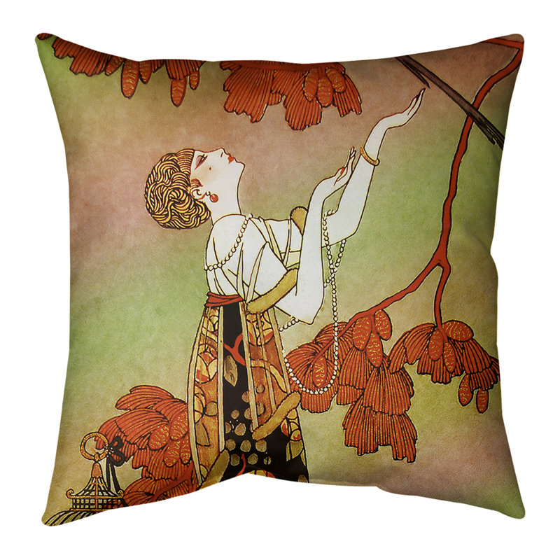 Coussin George Barbier, Bourre en polyester, 16 po x 1 po, Rouge / automne