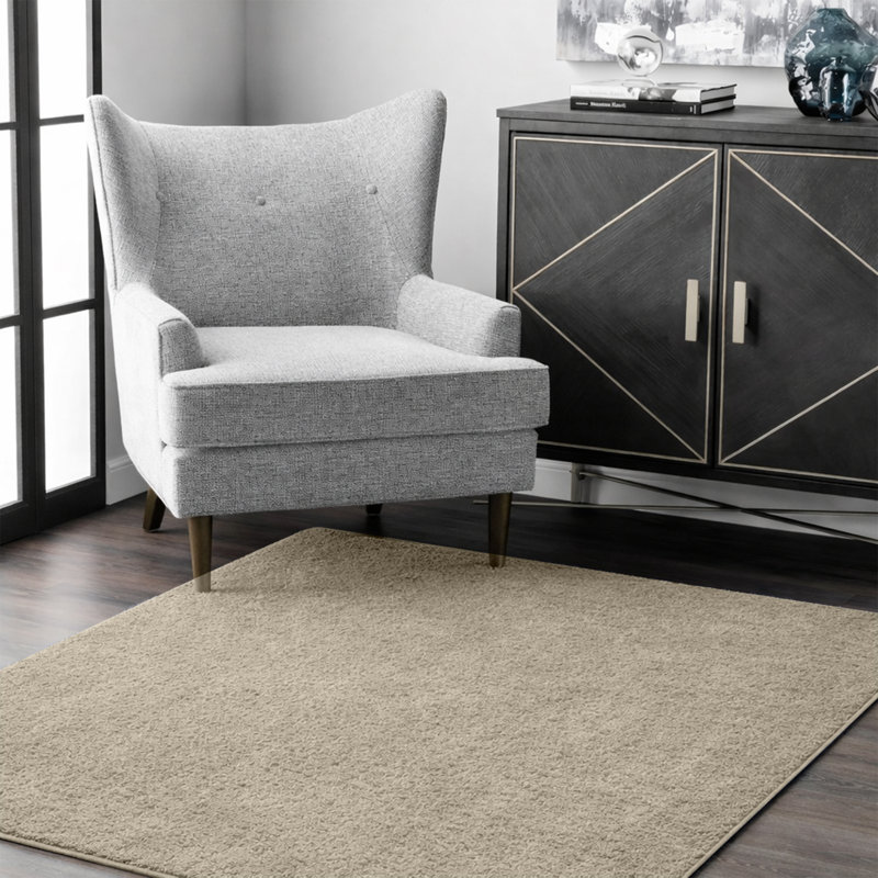 Luxury Pashmina Rug High Low Pile Bedroom Carpet , Beige, 80x150 cm