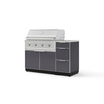 Ensemble d'armoires d'extérieur 4 pièces en aluminium gris ardoise avec 3 tiroirs, armoire de barbecue, barbecue au gaz naturel performant de 40 po et plateau en acier inoxydable de 16 po