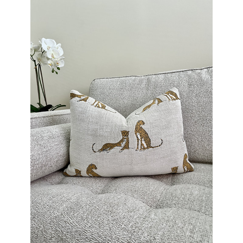  Housse de coussin lombaire en chenille brodée guépard, Crème