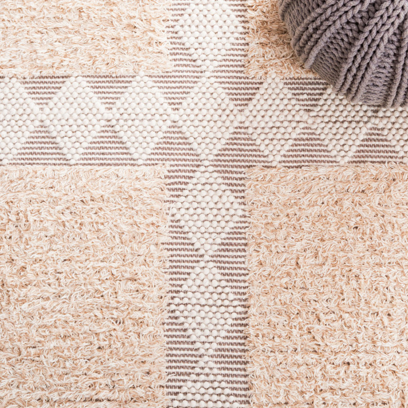 Kasey-Sarah Hand Loomed Wool/Cotton Geometric Rug in Beige/Ivory, Rectangle 3' x 5'