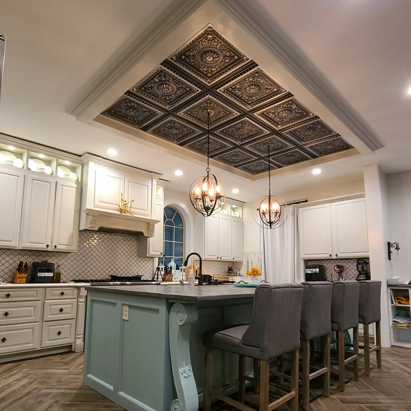 Antique Silver Faux Tin Square PVC Ceiling Tiles, 24x24 Inches