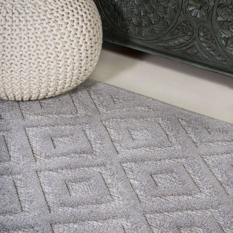 Bailidh Neutral Diamond Trellis Light Gray Indoor/Outdoor Rug, Runner 2'2" x 8'