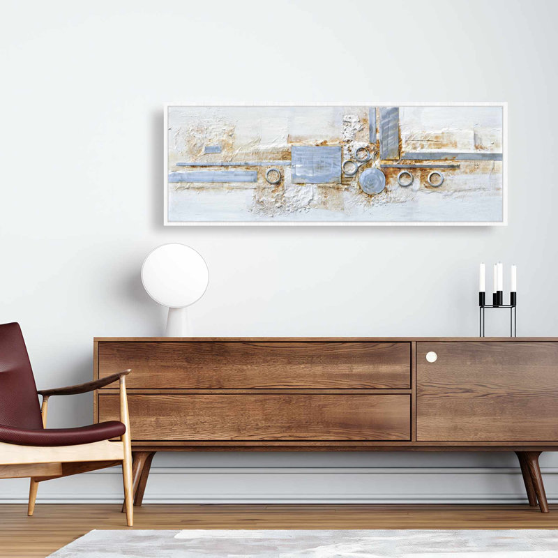 Toile industrielle grise pour chambre à coucher - Décor abstrait métallique, Blanc