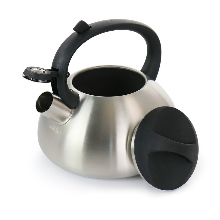 Mr. Coffee 3 qt. 12 Cups Stainless Steel Whistling Tea Kettle with Stay Cool Handle in Black