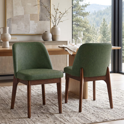 Mid-Century Modern Upholstered Faux Leather Dining Chair with Solid Wood Tapered Legs (Set of 2)