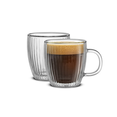 JoyJolt Savor Fluted Glass Espresso Cups, Espresso Cup -  Set of 2 Coffee Mugs