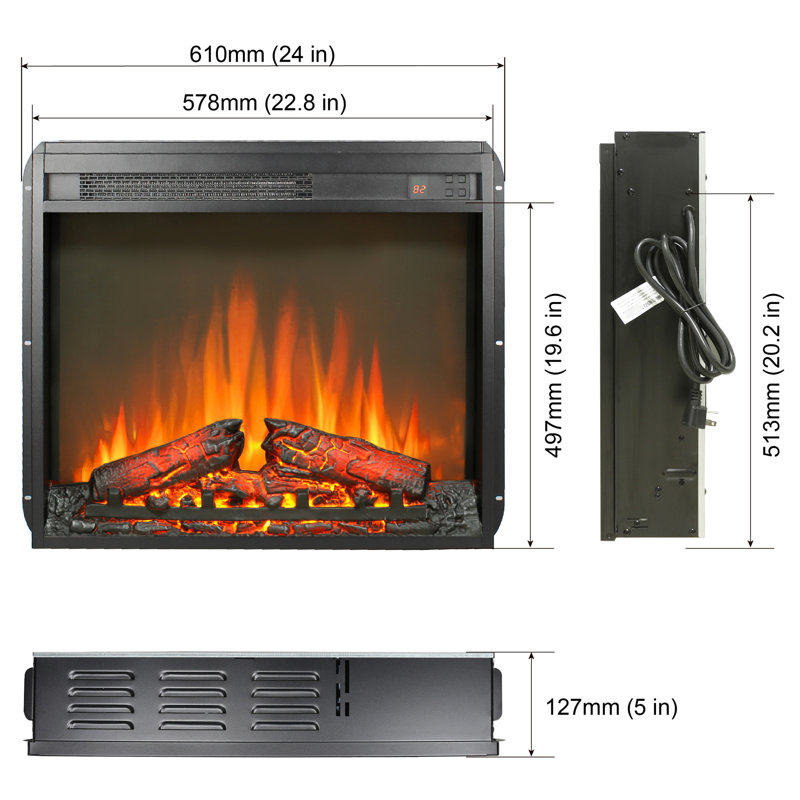 Foyer électrique de 23 pouces, effet de flamme réaliste avec bûche, télécommande, minuterie, protection contre la surchauffe, chaleur de 1400 W, 5000 / H, 11 réglages de température, 4 réglages de luminosité pour les meubles de 2000 à 2020