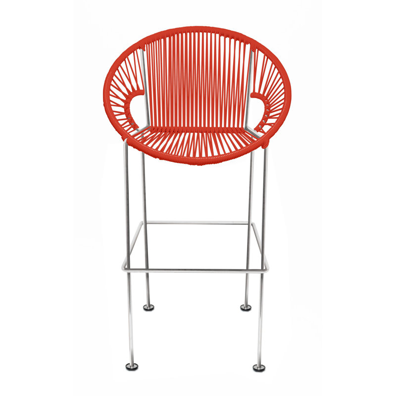 Tabouret à hauteur de comptoir fabriqué à la main Puerto, Chrome chrome, Rouge