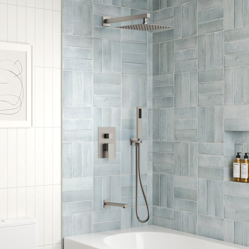 Ensemble de robinet de douche à pluie haute pression mural 10 ", robinet de baignoire avec valve brute, Nickel brossé