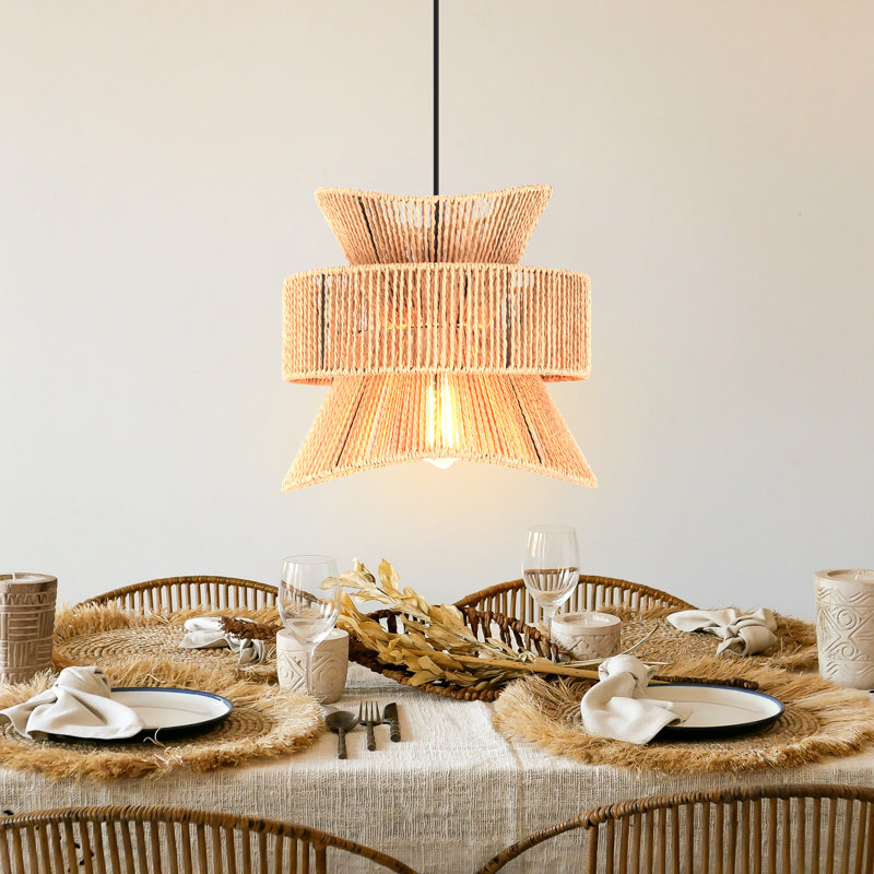 1 - Light Farmhouse Boho Geometric Rattan Pendant Light