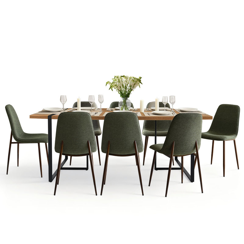 Modern 9-Piece 78.7" W Rectangular Dining Set, Green