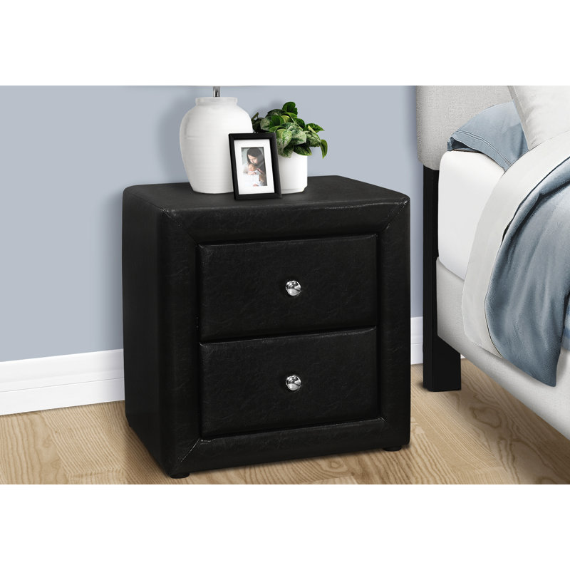 Table de chevet pour chambre à coucher, revêtue de similicuir noir, 2 rangements, transitionnel, l 20,5 po x P 16,49 po, H 21,37 po, 2 tiroirs