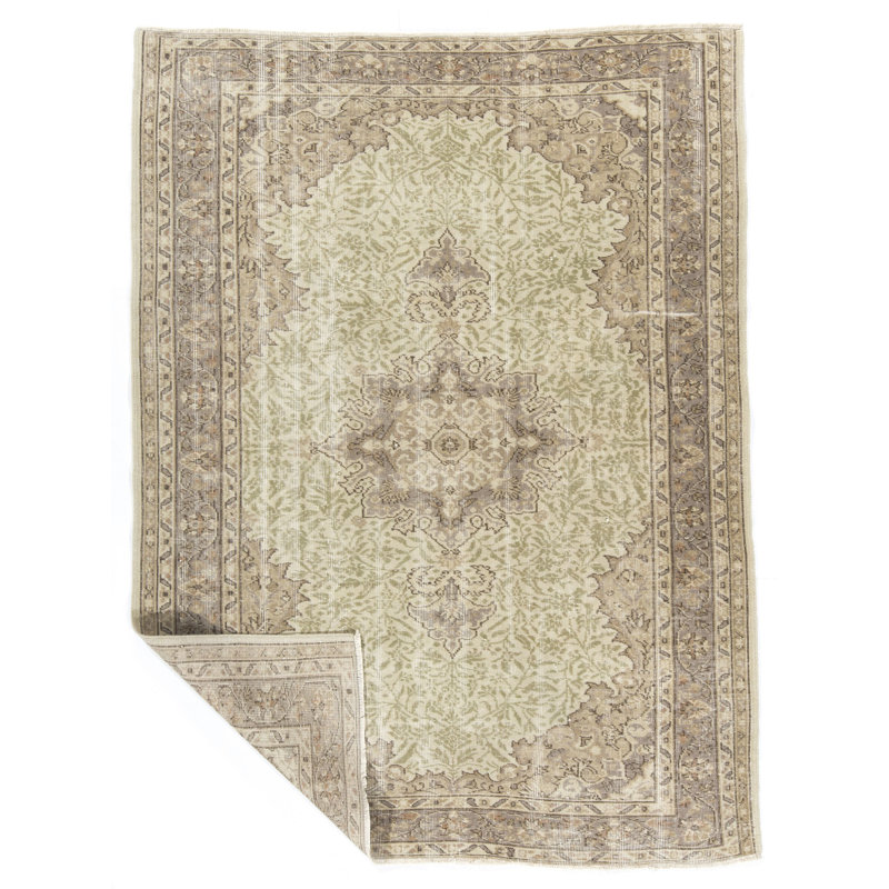 Tapis en laine Oushak rétro fait à la main avec motif de médaillon