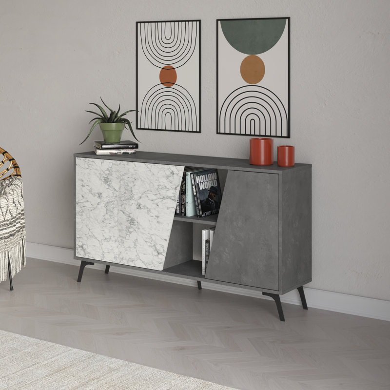 Fiona 150Cm Wide Sideboard Console with Storage and Modern Design, Grey/White