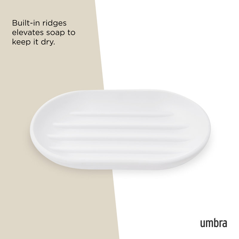 White Soft-Touch Plastic Soap Dish with Raised Ridges