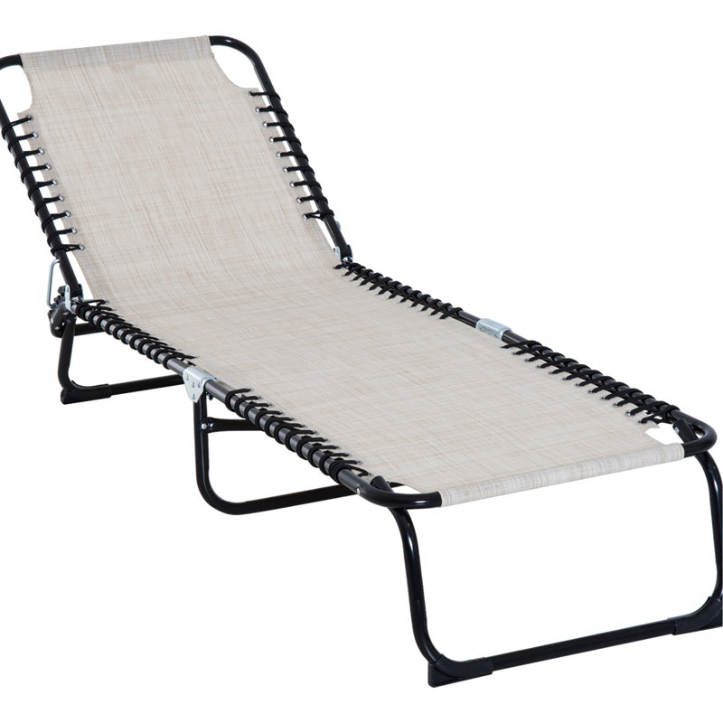 Foldable Beach Seat - 4 Reclining, Breathable Mesh, Cream White For Outdoor, Patio, Tanning Outdoor Lounge Foldable, Adjustable , Mesh