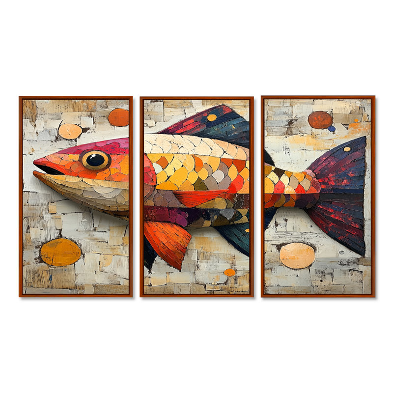 Red And Orange Arctic Char I - Fish Animal Wall Art Set, Brown Floater Framed Canvas, 40" H x 60" W x 1" D