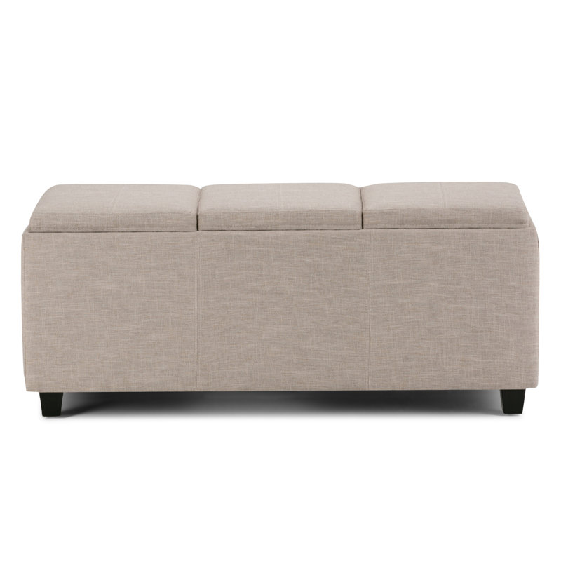 Avalon 42"W Upholstered Storage Ottoman with 3 Flip-Over Serving Trays, Natural Linen Look Polyester Fabric