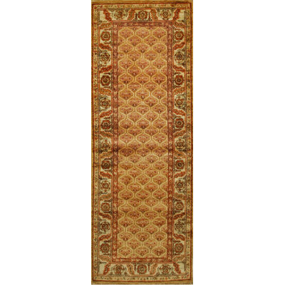 Tapis brun moderne en laine noué à la main à motif géométrique en treillis floral