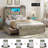Farmhouse Bed Frame With 2 Storage Drawers, Wooden Platform Bed With Led Lights And Charging Station, Rustic Headboard With Sliding Barn Door Storage Cabinets-1842327500-1825556314