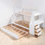 Lit superposé simple au dessus d'un lit double avec lit gigogne, bureau intégré, 3 tiroirs et tablette, moderne, chambre d'enfant-60362435