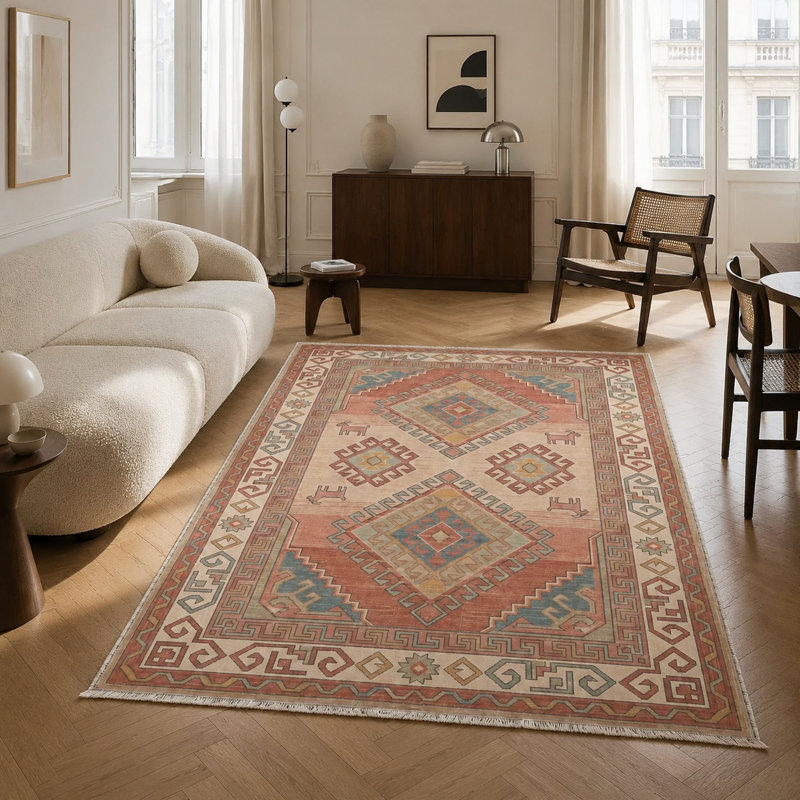 Oriental Cotton and Chenille Flatweave Area Rug, 60 x 100 cm
