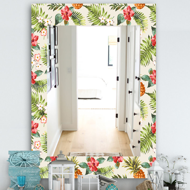 Miroir mural 15 mid-century scandinave, H 24 po x l 32 po, Floral